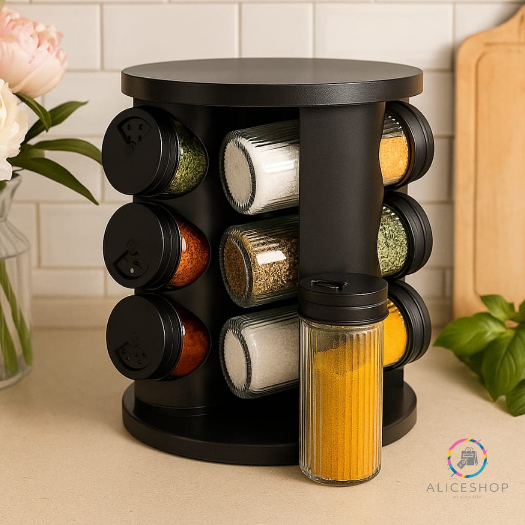 Porta Temperos Giratório de Vidro com Tampa Dosadora 6 ou 9 Potes Organizador de Cozinha