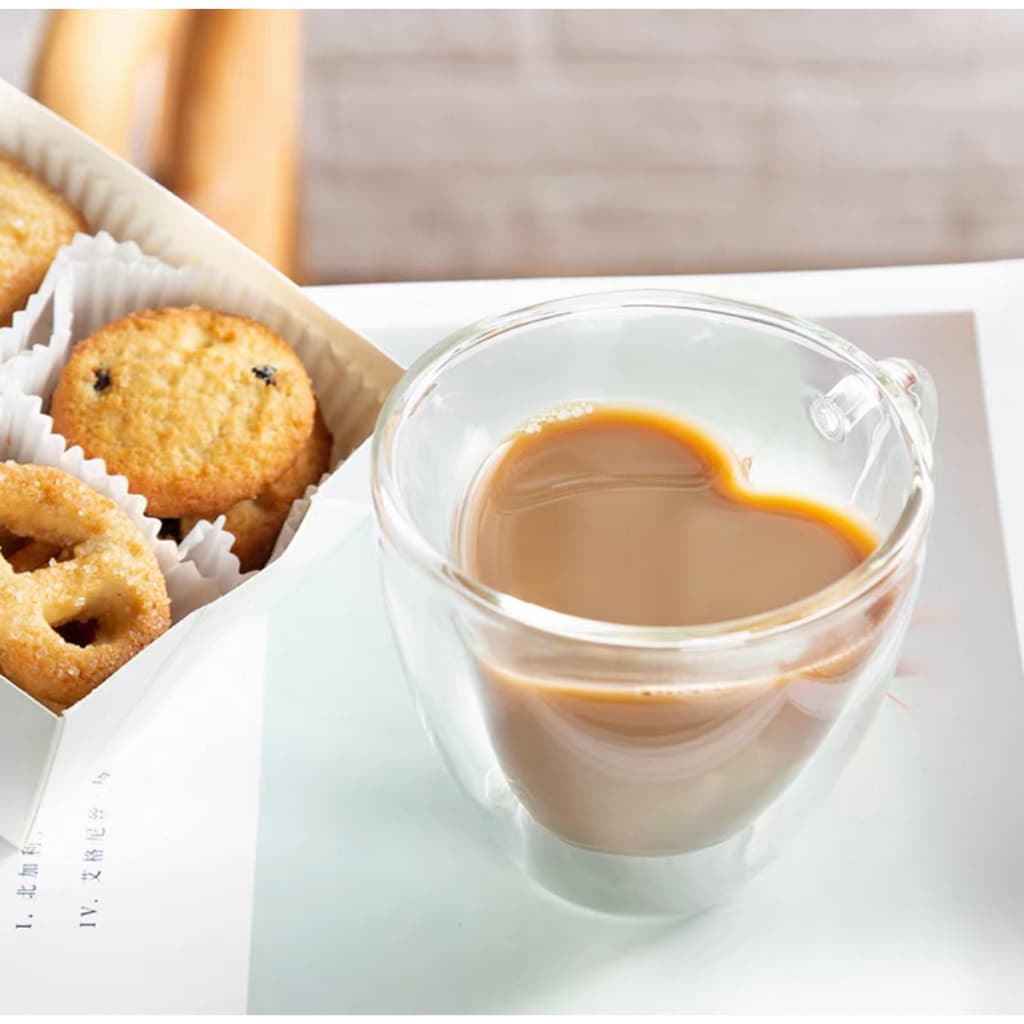 Xícara Coração de Vidro Duplo 80ml 150ml 250mlPara Café Chá Drink Com Alça