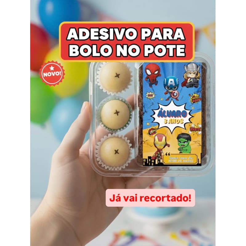 Kit Adesivo Bolo no Pote JÁ RECORTADOS para embalagem bolo no pote de fatia c/docinho tamanho 7x9cm
