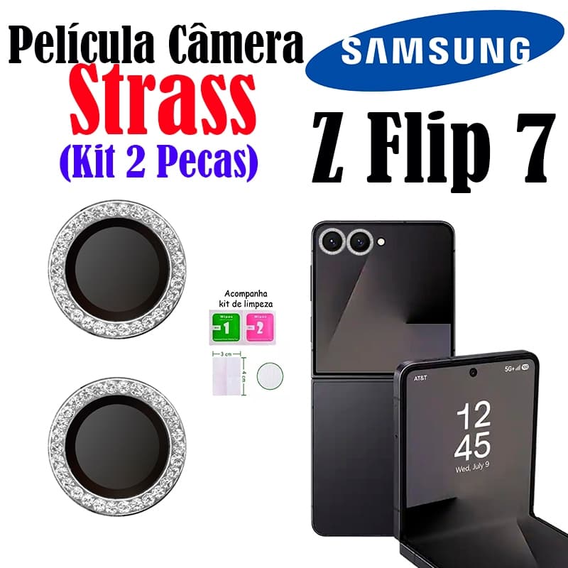 Kit (2*Pecas) Películas Câmera Strass Z Flip 7 Samsung Protetor Da Lente Brilhante Diamonte Anti Risco Brilhante