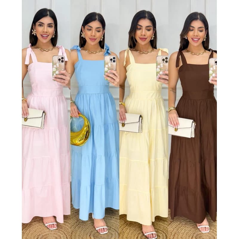 Vestido Izabel Longo Modelo Com Alças Em Amarração Tendência Verão