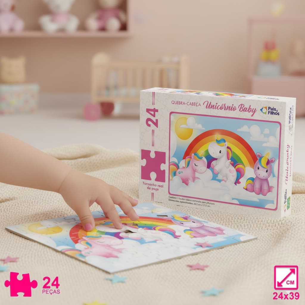 Quebra Cabeça Infantil Menina Unicórnio Baby Puzzle 24 Peças 26,5 cm x 17,5 cm - Pais E Filhos