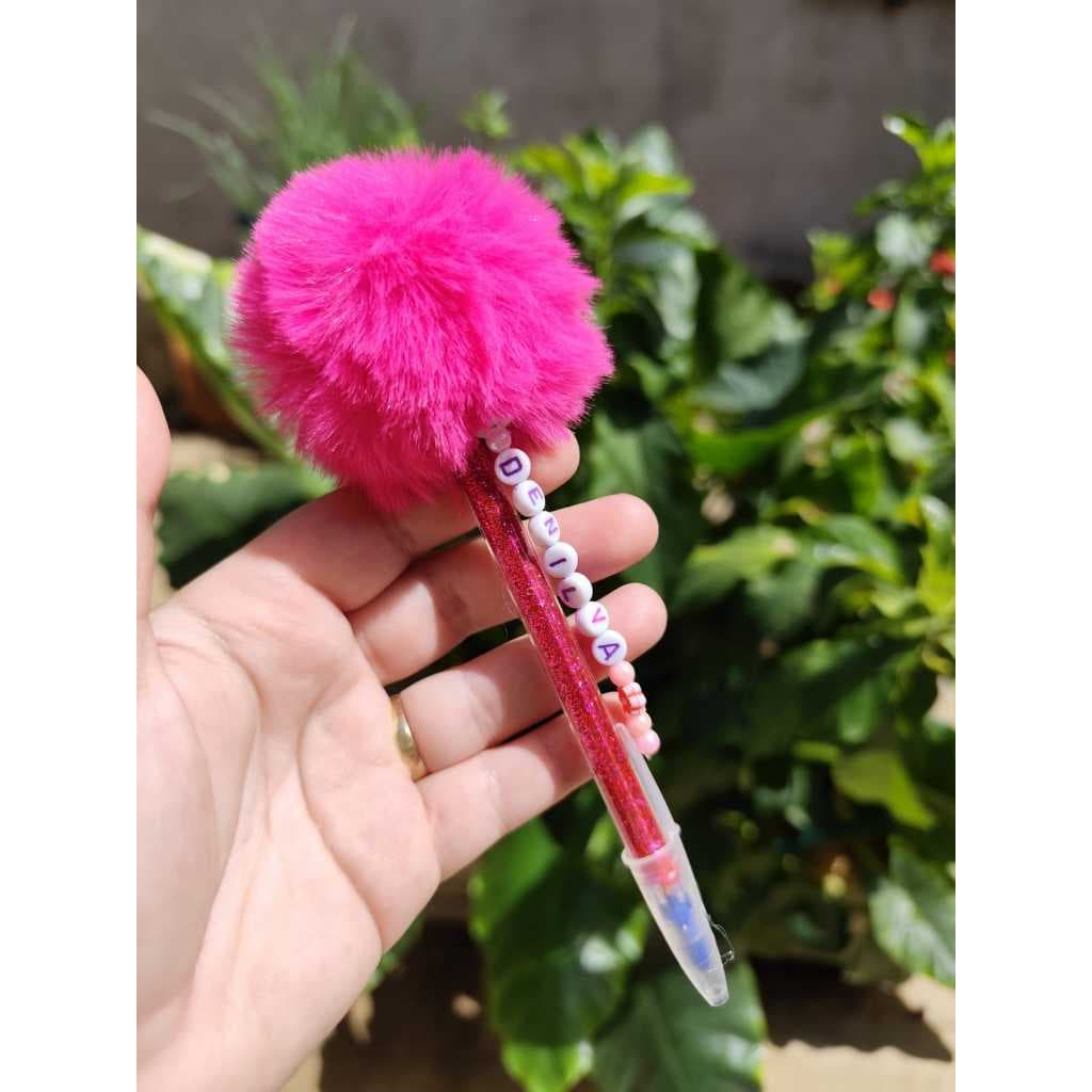 CANETA PERSONALIZADA COM NOME, BRILHO, POMPOM / LAPIS PERSONALIZADO