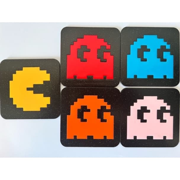 Porta-Copos Pac-Man Retrô 3D – Conjunto Geek Decorativo e Criativo para sua Casa