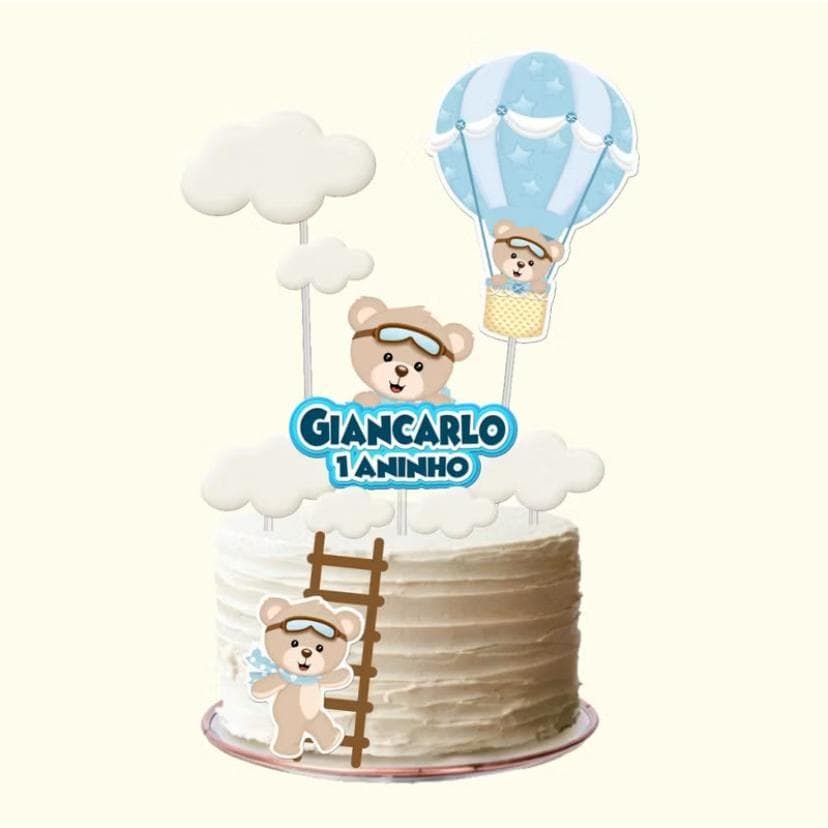 Topo/topper de bolo ursinho baloeiro personalizado