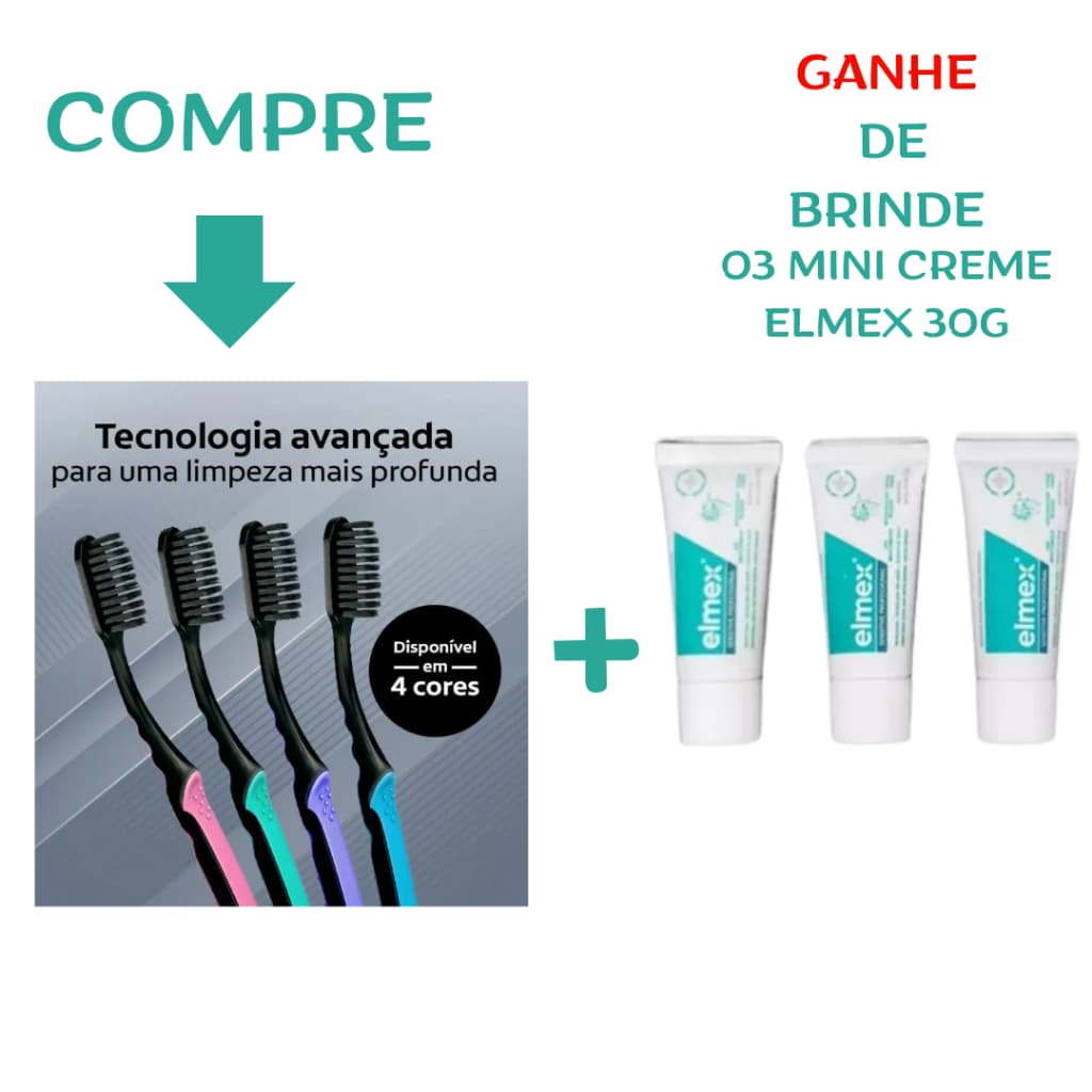 COMPRE 01 ESCOVA SLIM SOFT BLACK E leve + 3 MINI CREME ELMEX 30G