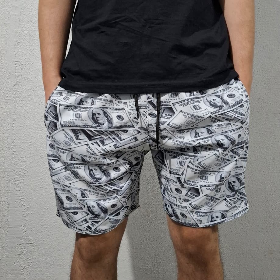 Shorts Tactel Masculino Estampado Dolar Bermuda Elastano Streetwear Masculina Treino