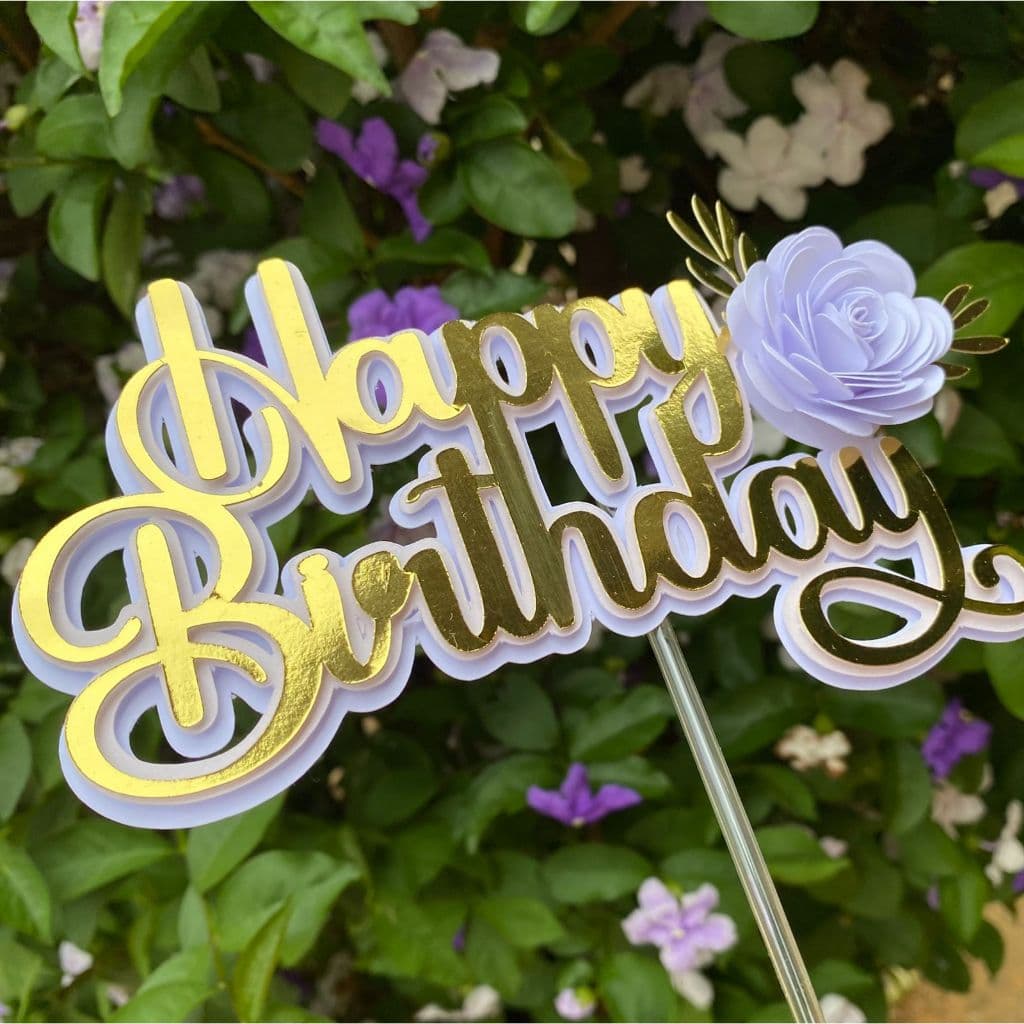 Topo de Bolo Happy Birthday Dourado | Cake Topper parabéns | Topper Luxo para Bolo de Aniversário