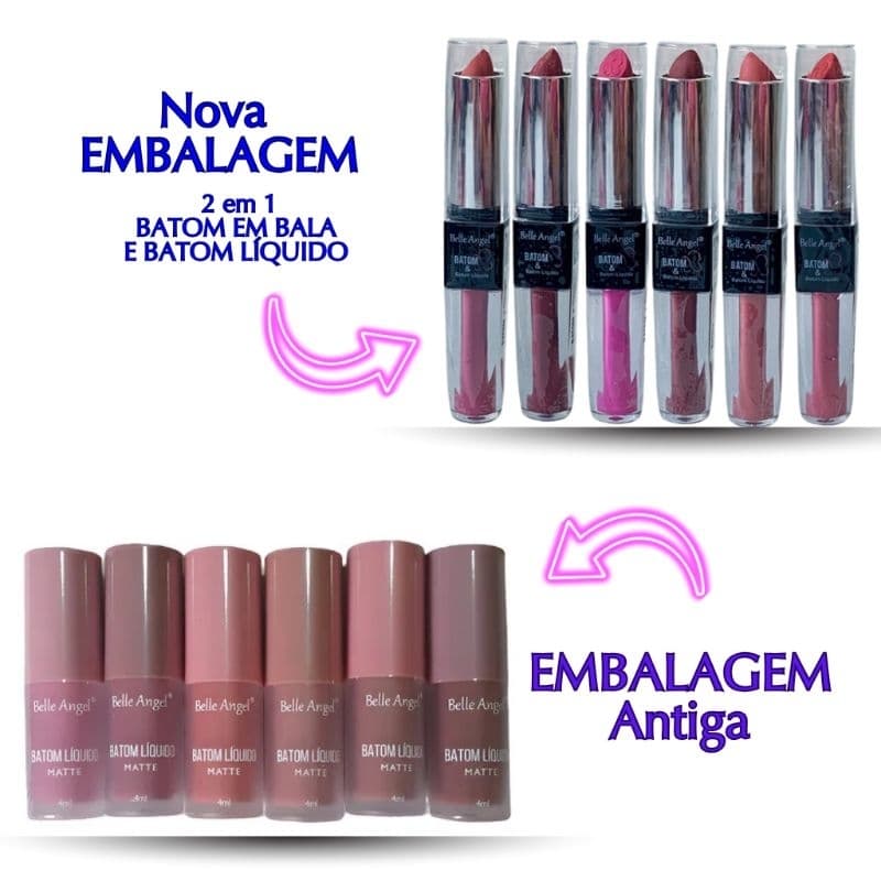 Batom Líquido Matte Kit C/ 06 unidades Belle Angel ou  1 Unidade