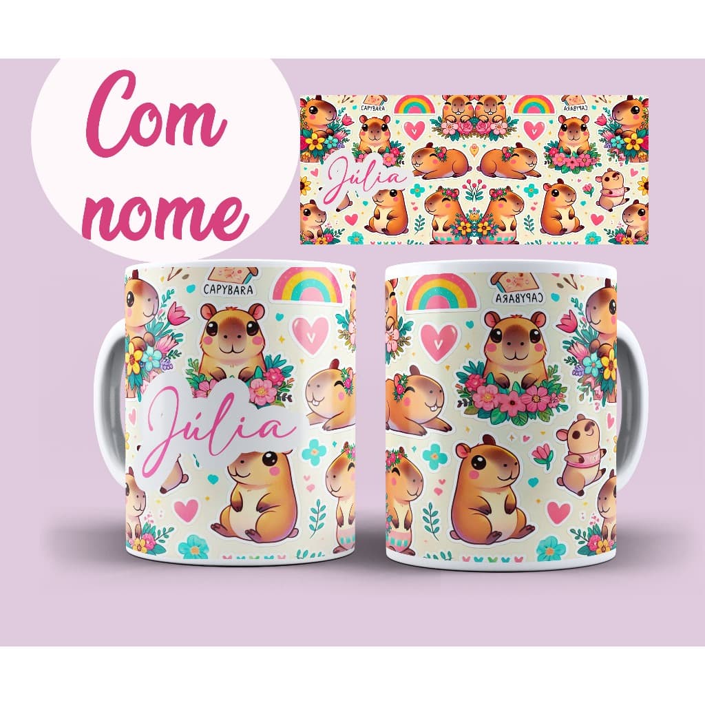 Caneca de capivara personalizada com nome material ceramica 325ml lindo presente
