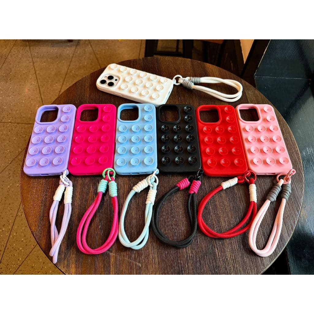 CAPA TOP BORRACHADO SUPORTE COM VENTOSA COM CORDÃO  PARA IPHONE LINHA 17 16 15 14 13 12 11