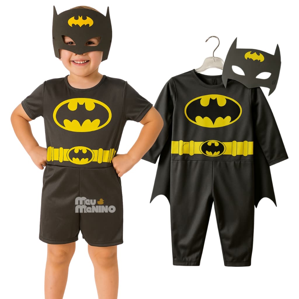 Fantasia Infantil Morcego Halloween Short e Calça Menino Com Mascara Mesversario