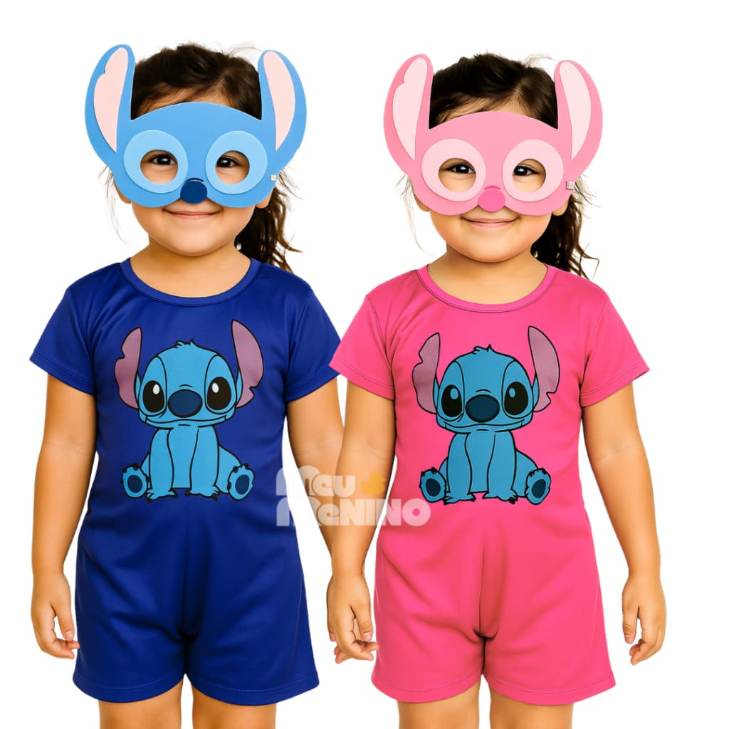 Macacão Stitch Com Mascara Carnaval Mesversario Festa Aniversario Roupa Stitch Filme