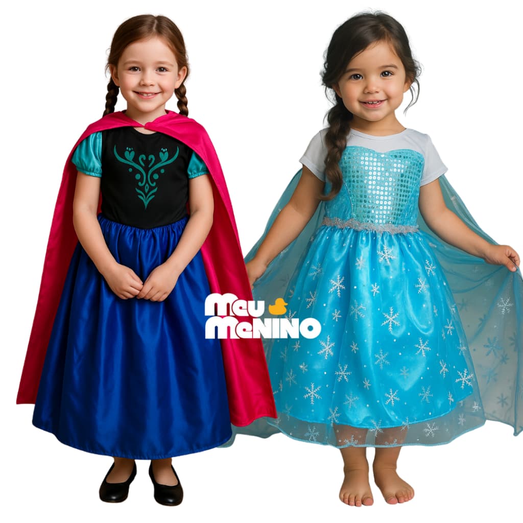 Fantasia Infantil Anna e Elsa Frozen Menina Vestido Com Capa Vestido Fantasia Carnaval Presente Criança