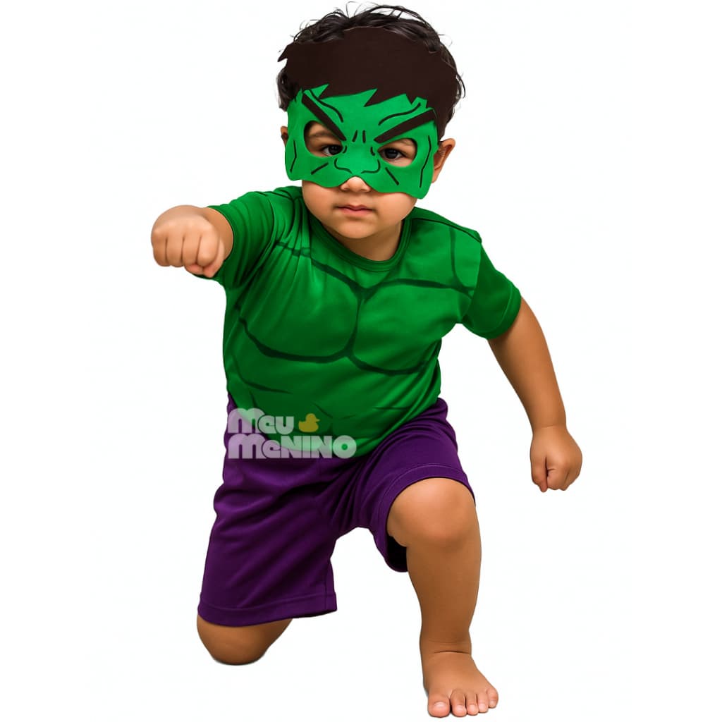 Fantasia Infantil Hulk Menino Mascara Macacão Carnaval