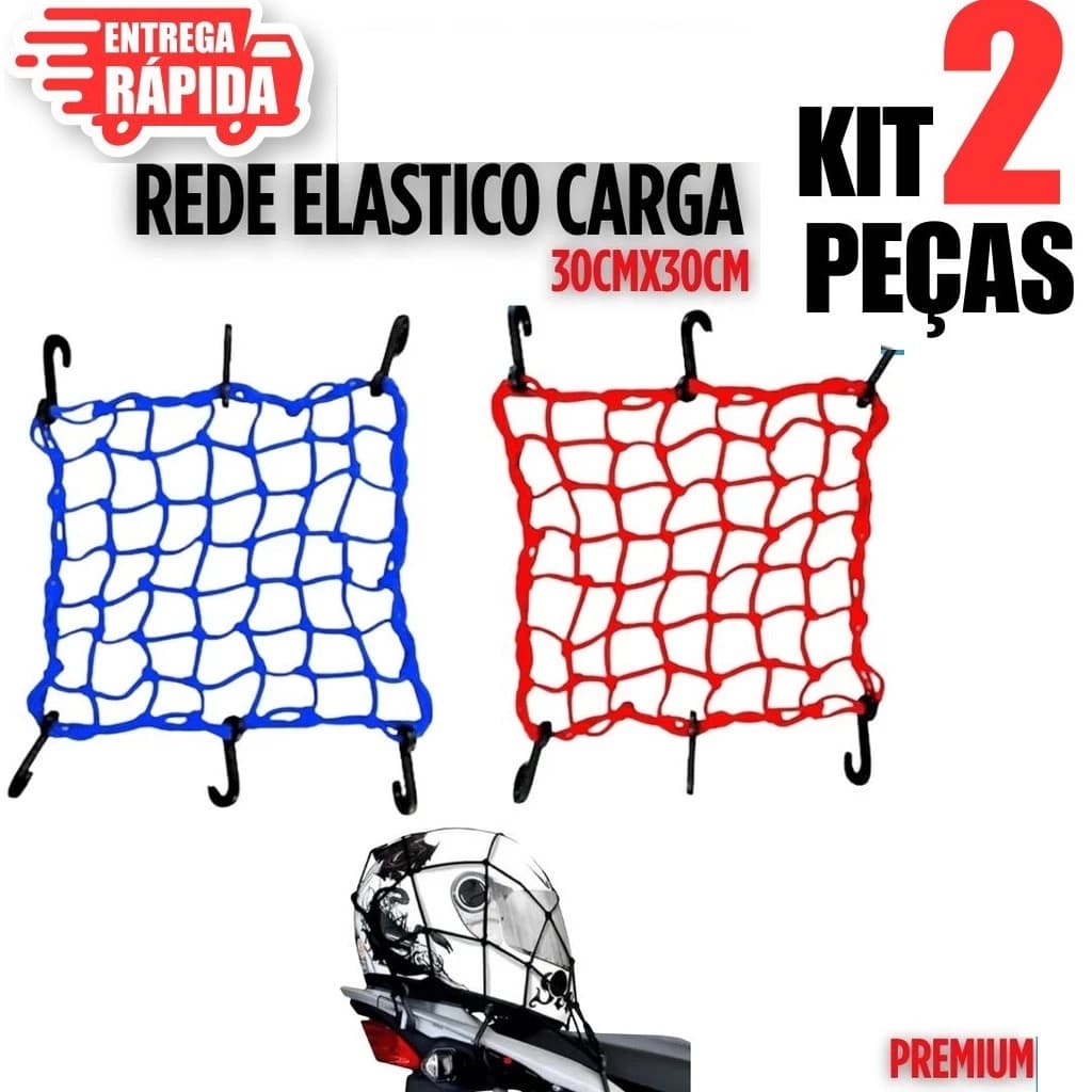 2/1 Redes aranha elásticas p/ moto 30x30cm com 6 ganchos Praticidade e segurança no transporte com 2 ou 1 unidades
