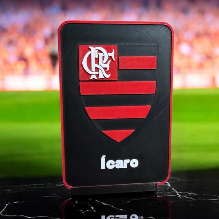 Placa Flamengo Personalizada com Nome – Escudo em Relevo 3D | Decoração Torcida Rubro-Negra