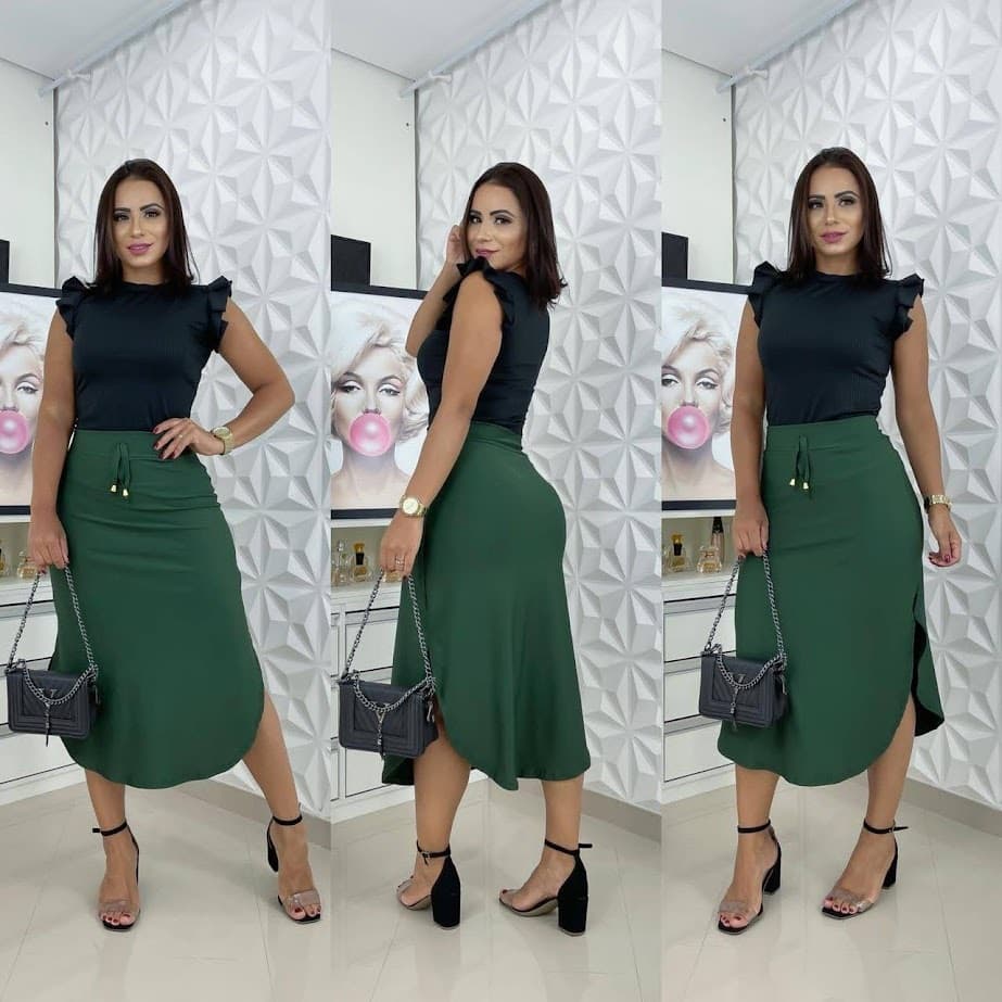 Saias Com Fenda Midi Feminina Evangélica Social Casual Premium Canelada Elegante Confortável