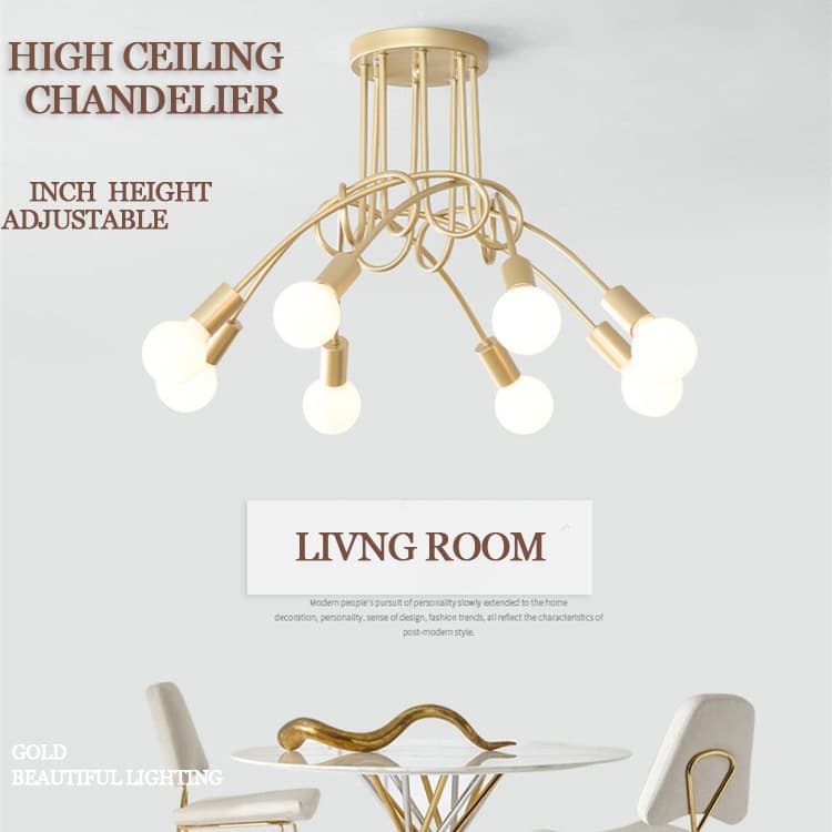Pendant Gold chandelier asymmetrical ring 5 semi-recessed ceiling light Nordic antique gold light
