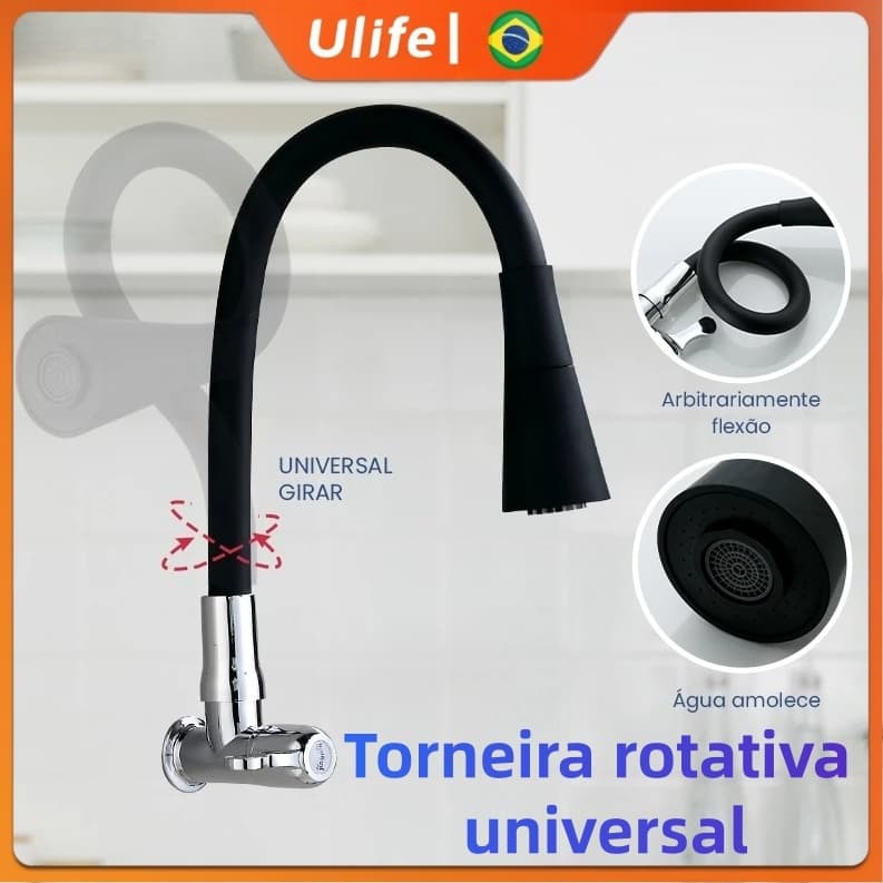 Torneira Gourmet Parede para pia de cozinha Deluxe com chuveiro flexível de Rotação 360°