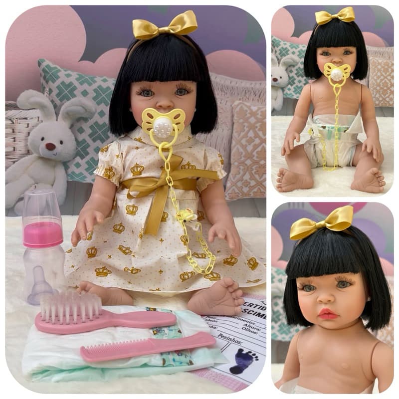 Boneca linda Bebê Reborn na Promoção Corpo Silicone Com Vestido e acessórios