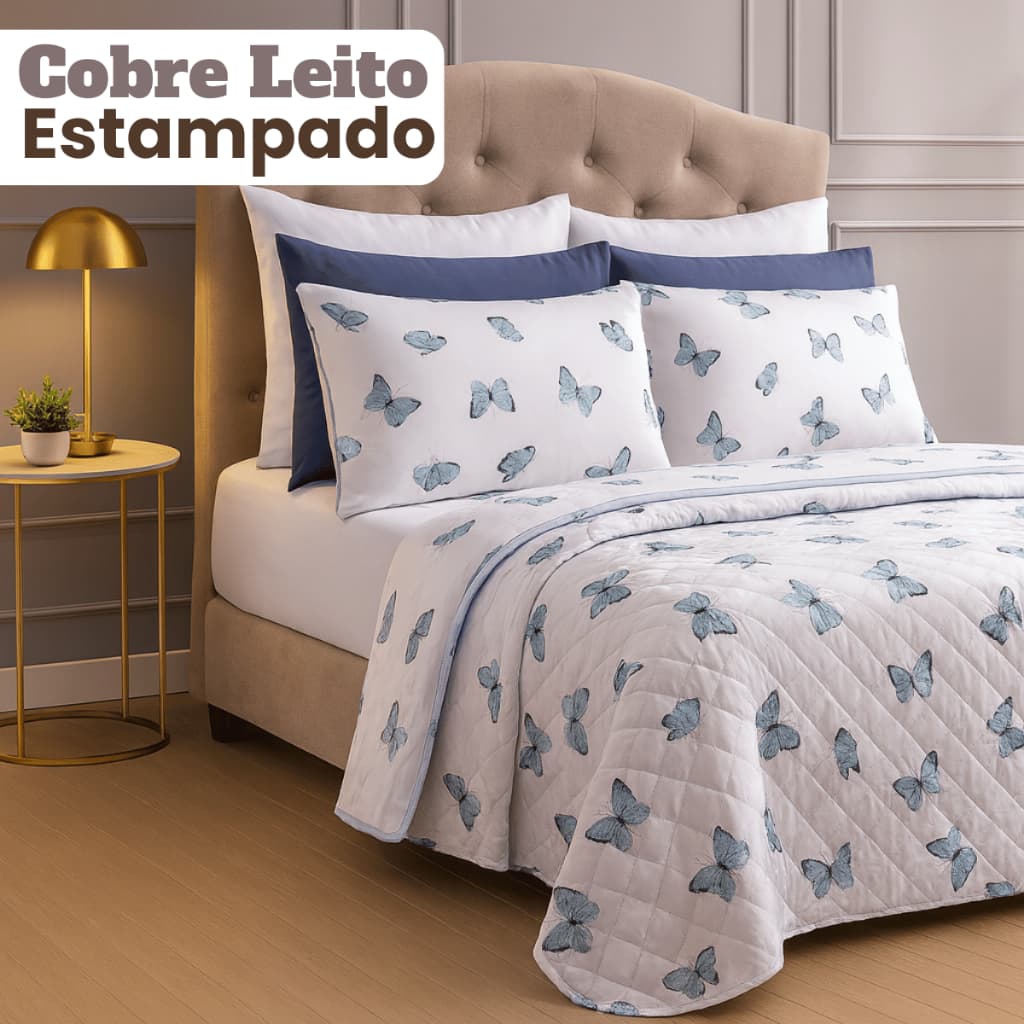 Colcha Cobre Leito Borboletas Cama Posta Luxuosa Envio Imediato