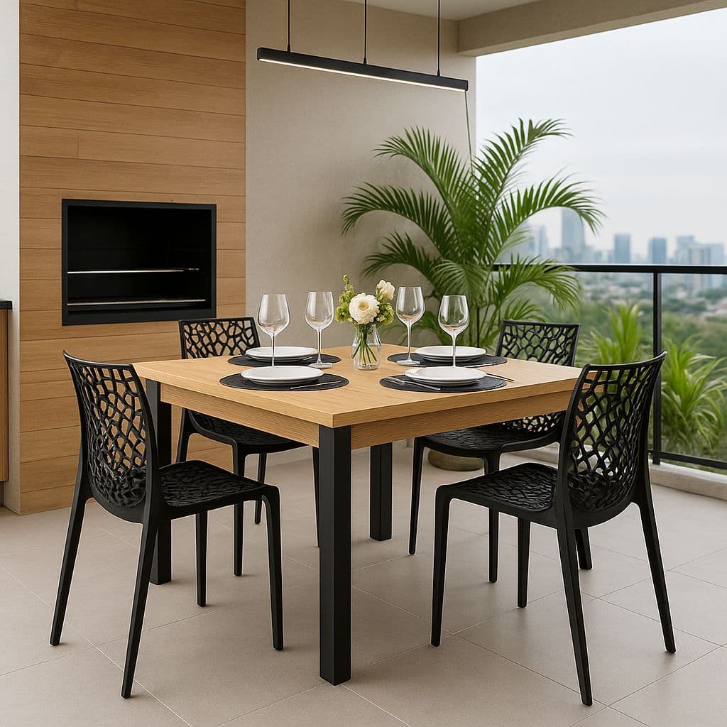 QUEIMA DE ESTOQUE - Mesa de Jantar 90x90cm – Estilo Industrial Rústica em Madeira p/ 4 Lugares