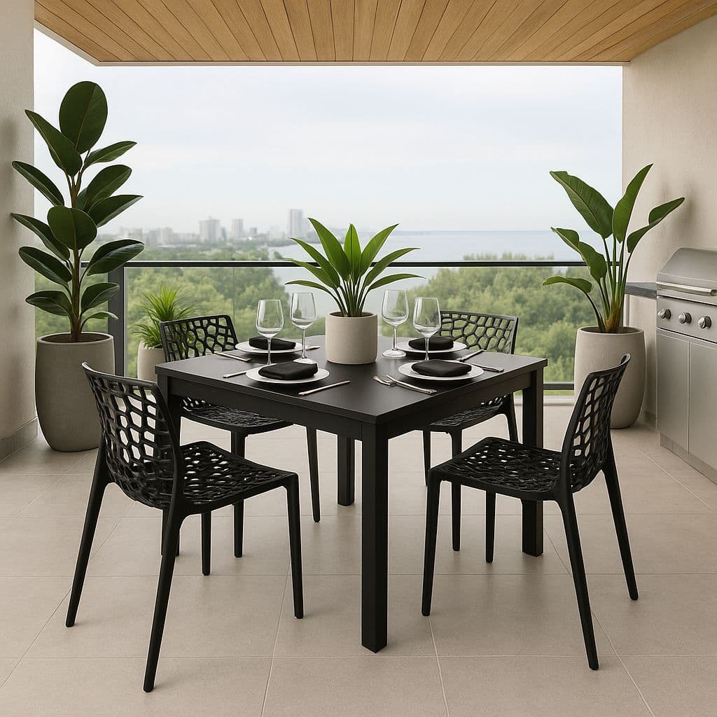 QUEIMA DE ESTOQUE - Mesa de Jantar Industrial  90x90cm – Estrutura Rústica em Madeira p/ 4 Lugares