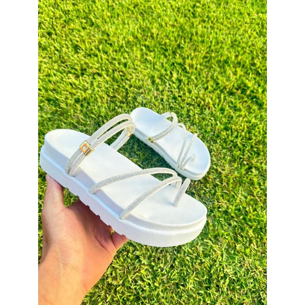 Papete Birken Sandália Dedinho 2 em 1 Feminina Flatform ajustável regulagem Strass Brilho plataforma