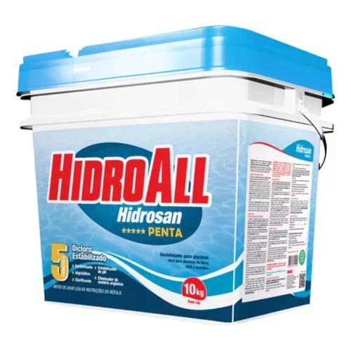 Cloro Granulado Hidrosan Penta Cloro 5 em 1 Hidroall Balde 10kg Para Piscina