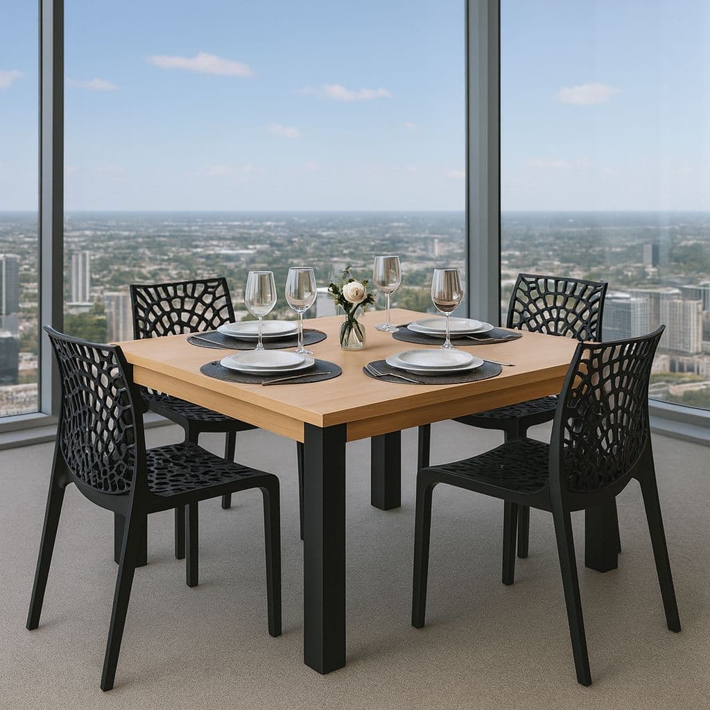 Mesa de Jantar Quadrada Estilo Industrial – Design Moderno p/ Sala de Jantar e Gourmet