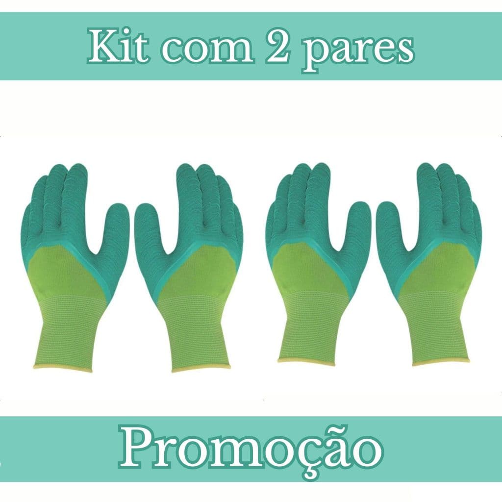 2 Pares Luva Emborrachada Reforçada Malha Corrugada Banho Látex Coleta Jardineiro Pedreiro Epi