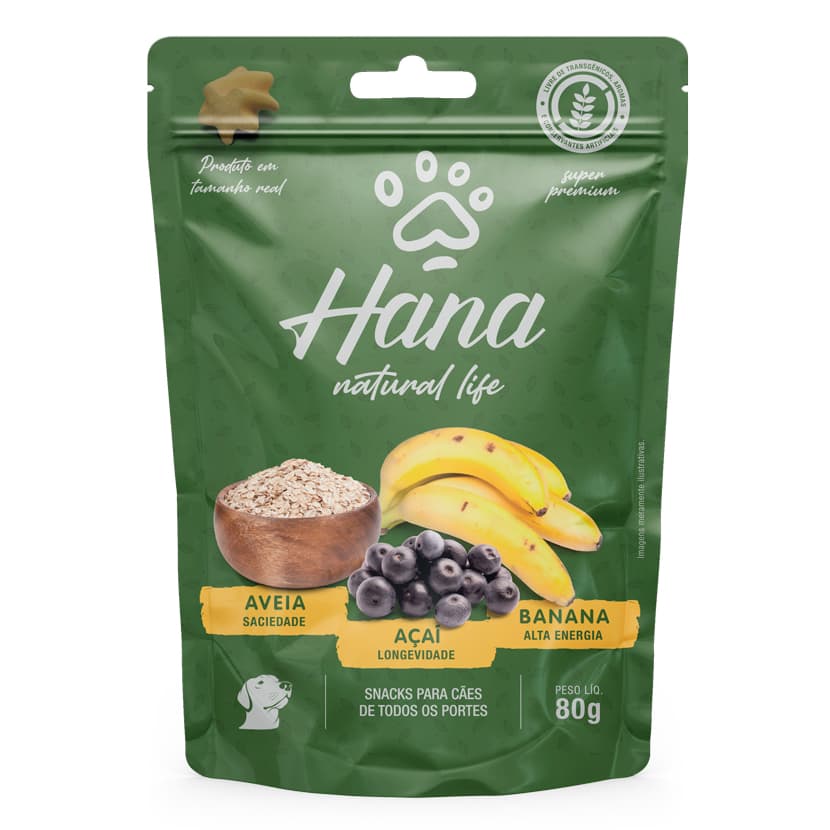 Snack Hana Natural Life Aveia, Acaí e Banana para Cães 80g