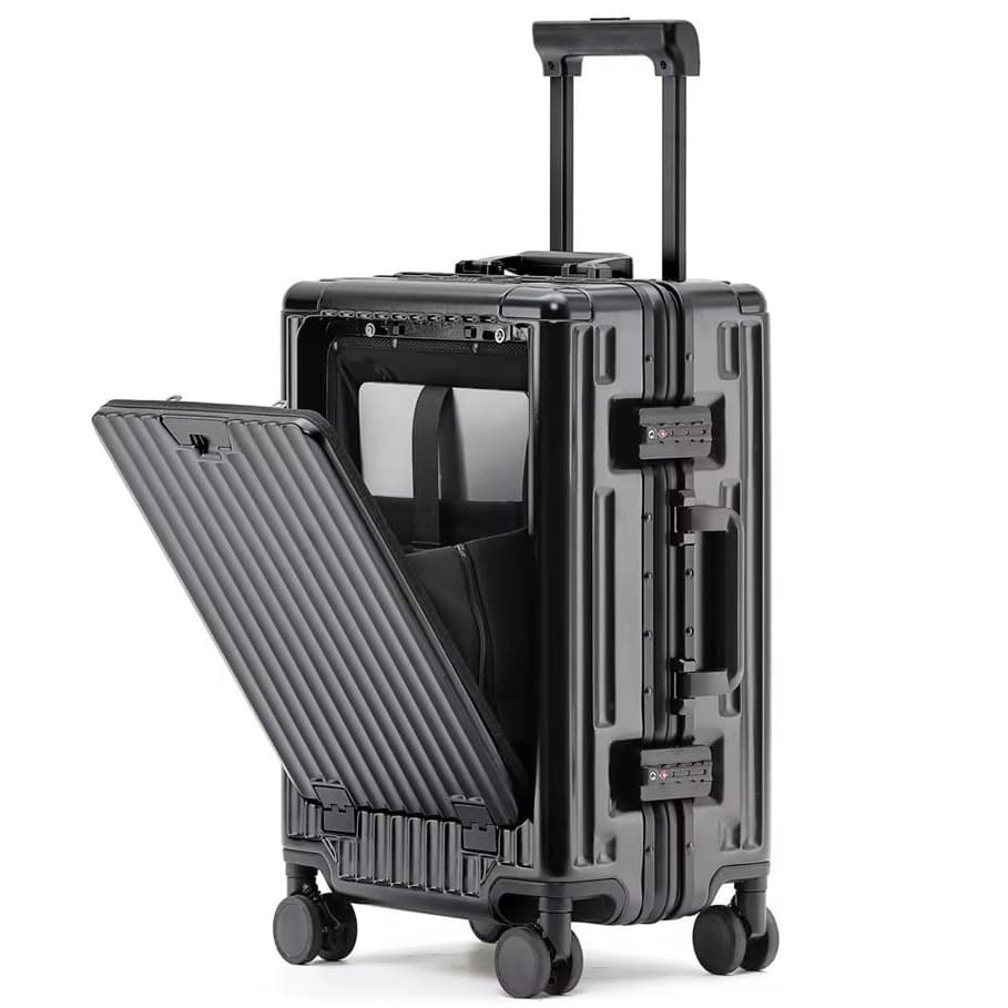 Mala de Viagem Premium Quadrada C/ Abertura Frontal Notebook Estrutura Alumínio Material PC Cadeado TSA C/ Senha 6003#