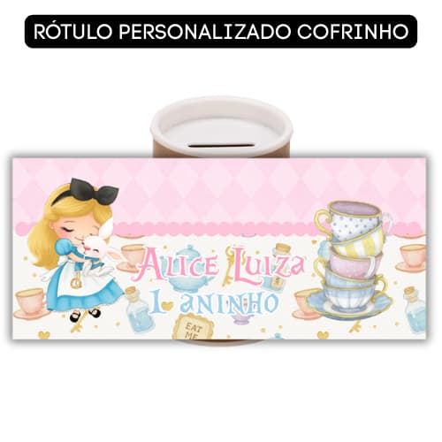 rótulo cofrinho personalizado alice mo país das maravilhas baby| adesivo para cofrinho | lembrancinhas