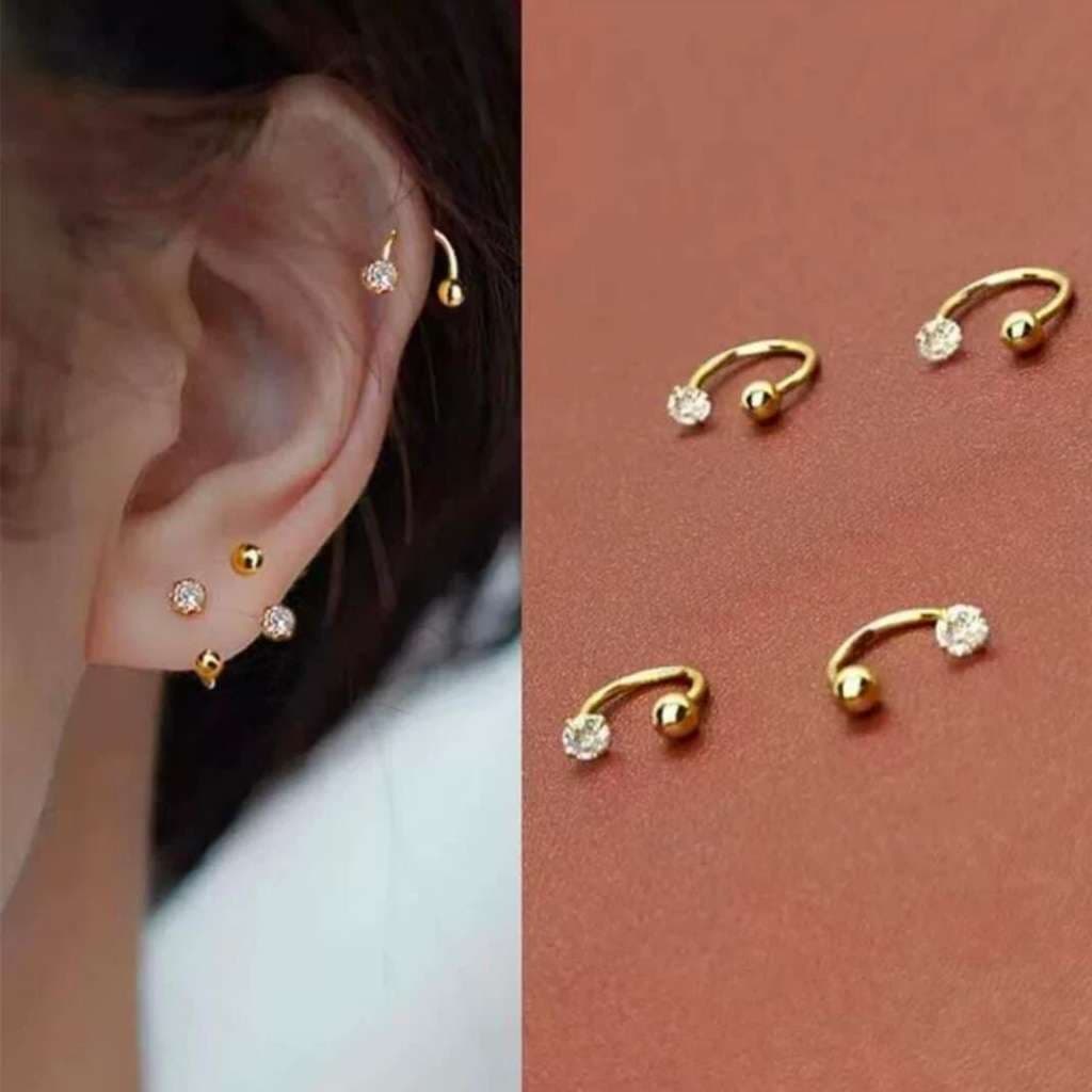 Kit 2 Piercing  Para Nariz helix Aço inox brinco com 1 Zircônia Prata /Dourado
