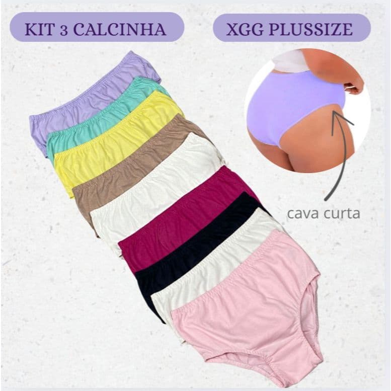 Kit 3   Calcinha XGG Calçola Para Senhoras malha premium Tamanho Plus size 100% Algodão
