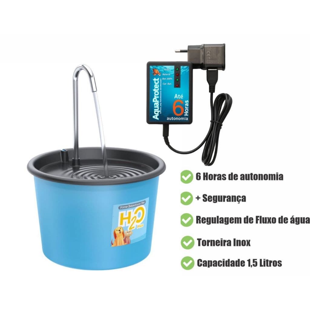 FONTE BEBEDOURO + MINI NOBREAK 6 HORAS + BOMBA COM FILTRO DE CARVÃO ATIVADO