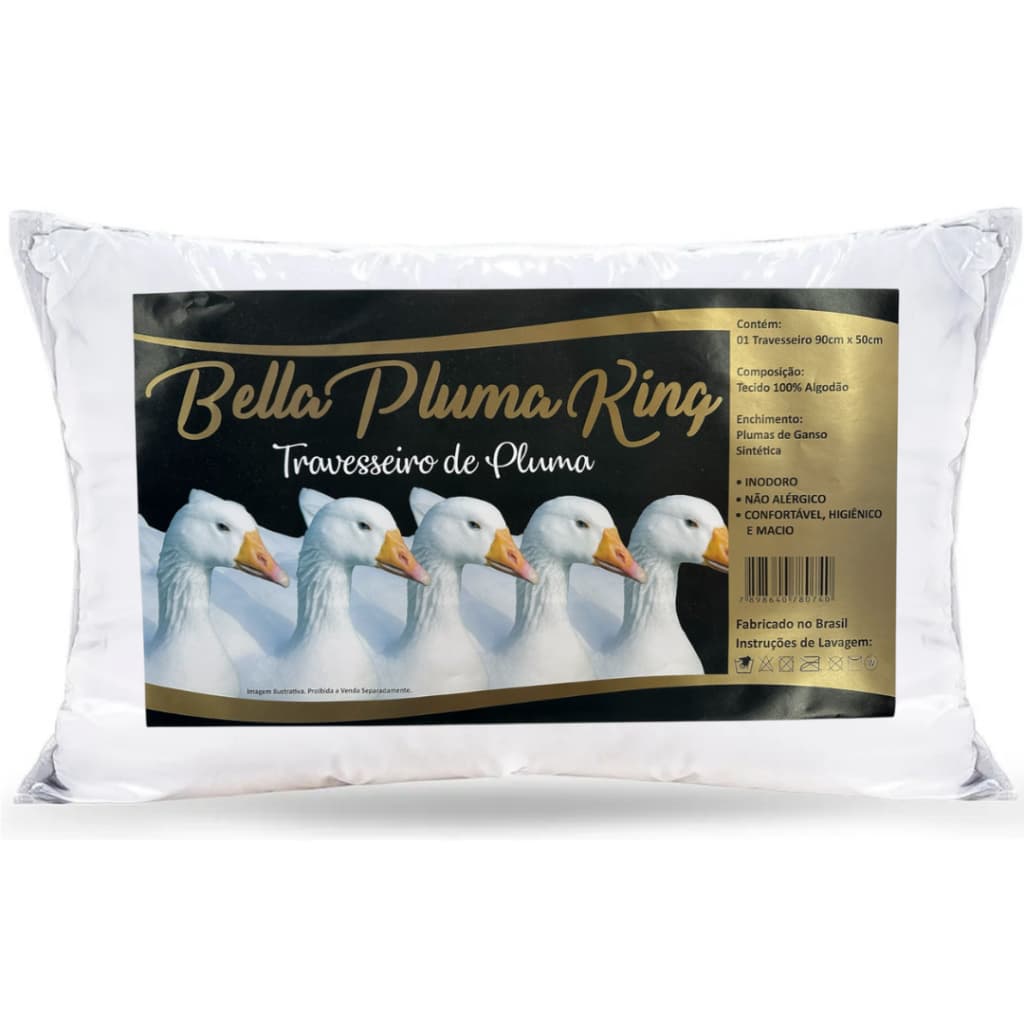 Travesseiro King Pluma de Ganso Sintética, Luxuoso, Macio, Super Cheio, Extremo Conforto. 90x50