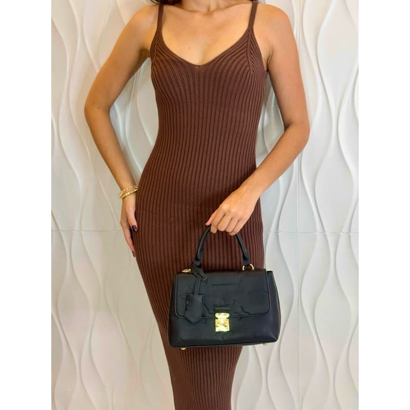 Vestido de Fenda Canelado Alça Midi Luxo Verão Outono Primavera Casual Festa Formatura Trabalho Chique Versátil