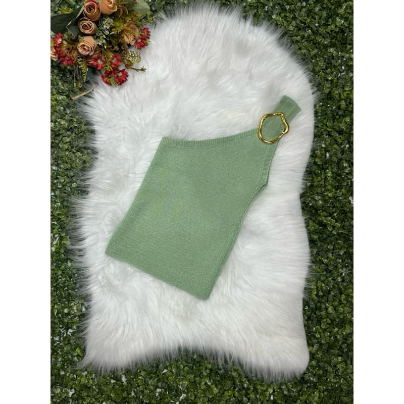 Cropped Mula manca com Fivela Tricot Modal Um Ombro Versátil Verão Outono Primavera Inverno Moda Luxo