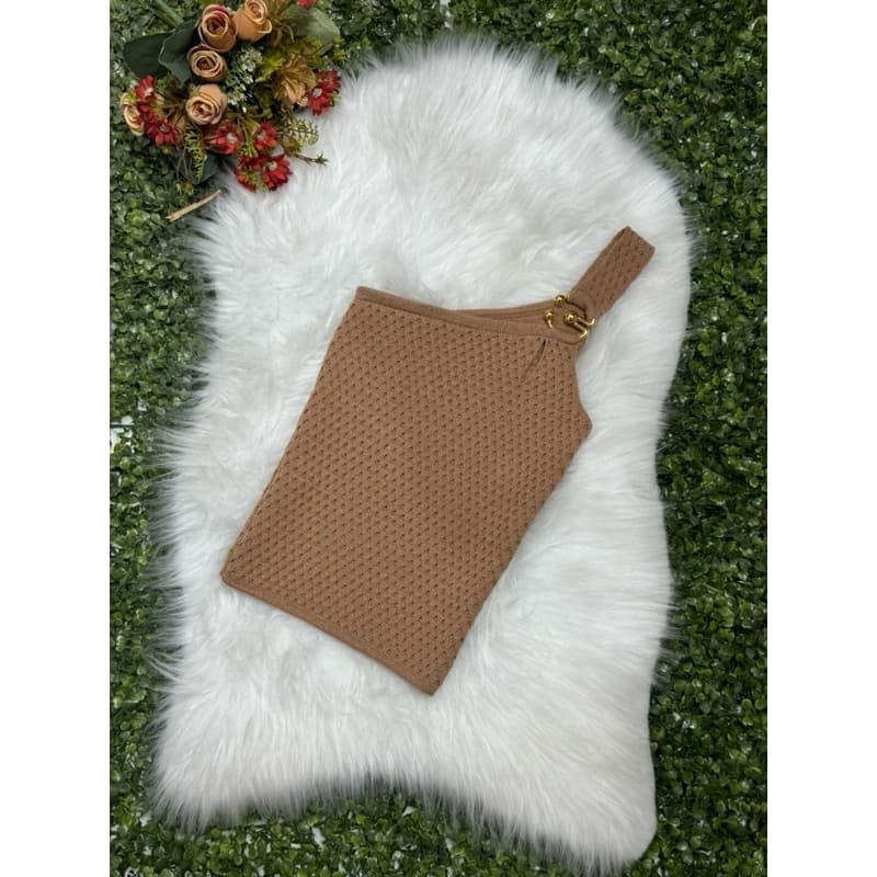 Cropped Mula manca com Fivela Detalhe no peito Tricot Modal Um Ombro Versátil Verão Outono Primavera Inverno Moda Luxo