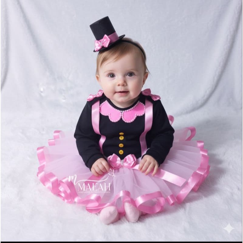 Fantasia Mundo Bita Menina RN a 4 anos Conjunto Completo Body Saia De Tutu e Cartola infantil
