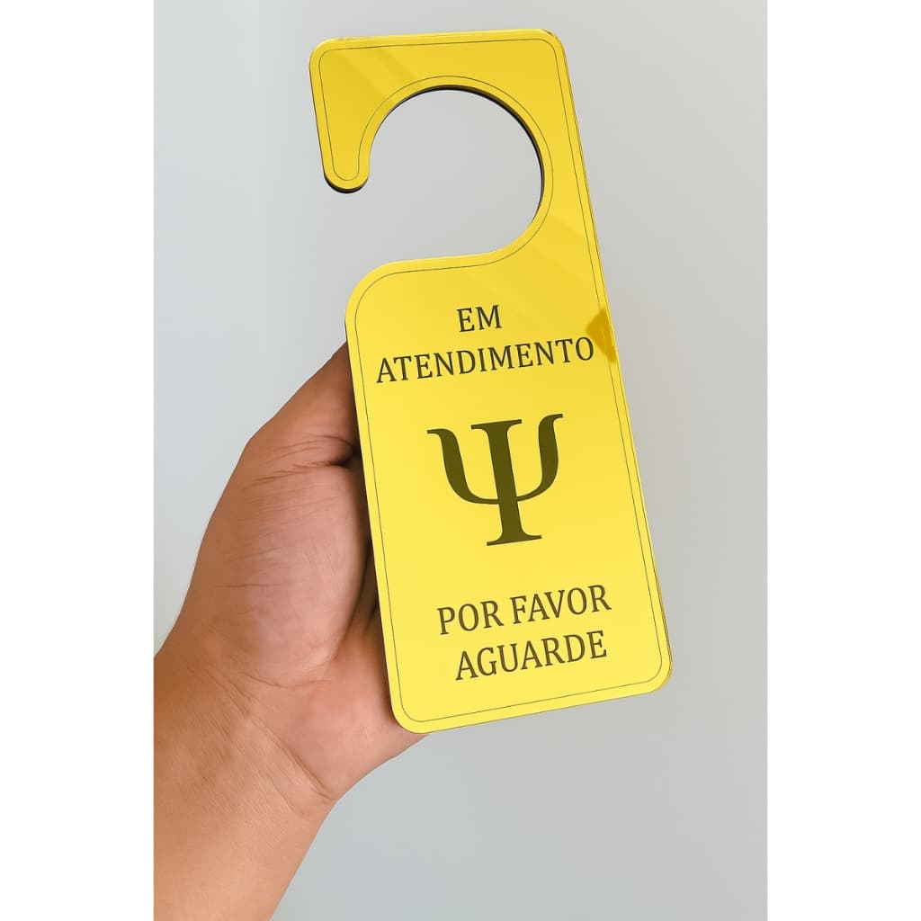 Placa para Maçaneta de Porta Atendimento em Acrílico espelhado. Profissão Psicologia, Consultório