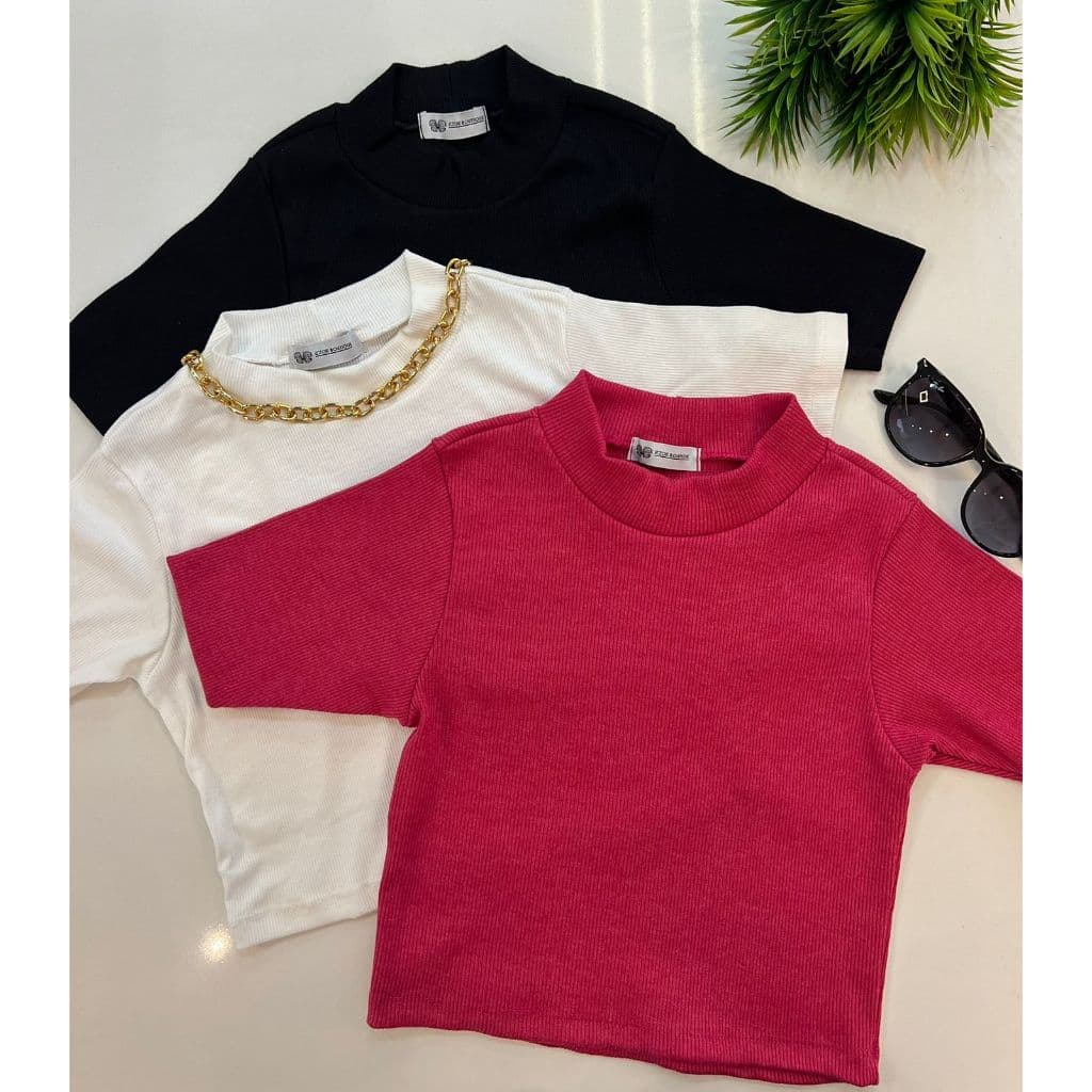 KIT 3 BLUSAS CROPPED GOLA ALTA VERSÁTIL