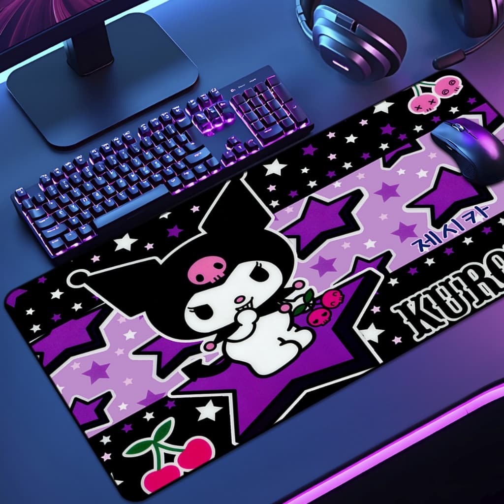 Mouse Pad Grande Kuro & Cinnamo 65x30 70x35 80x35 90x40 90x50 120x60 Antiderrapante Borda Costurada