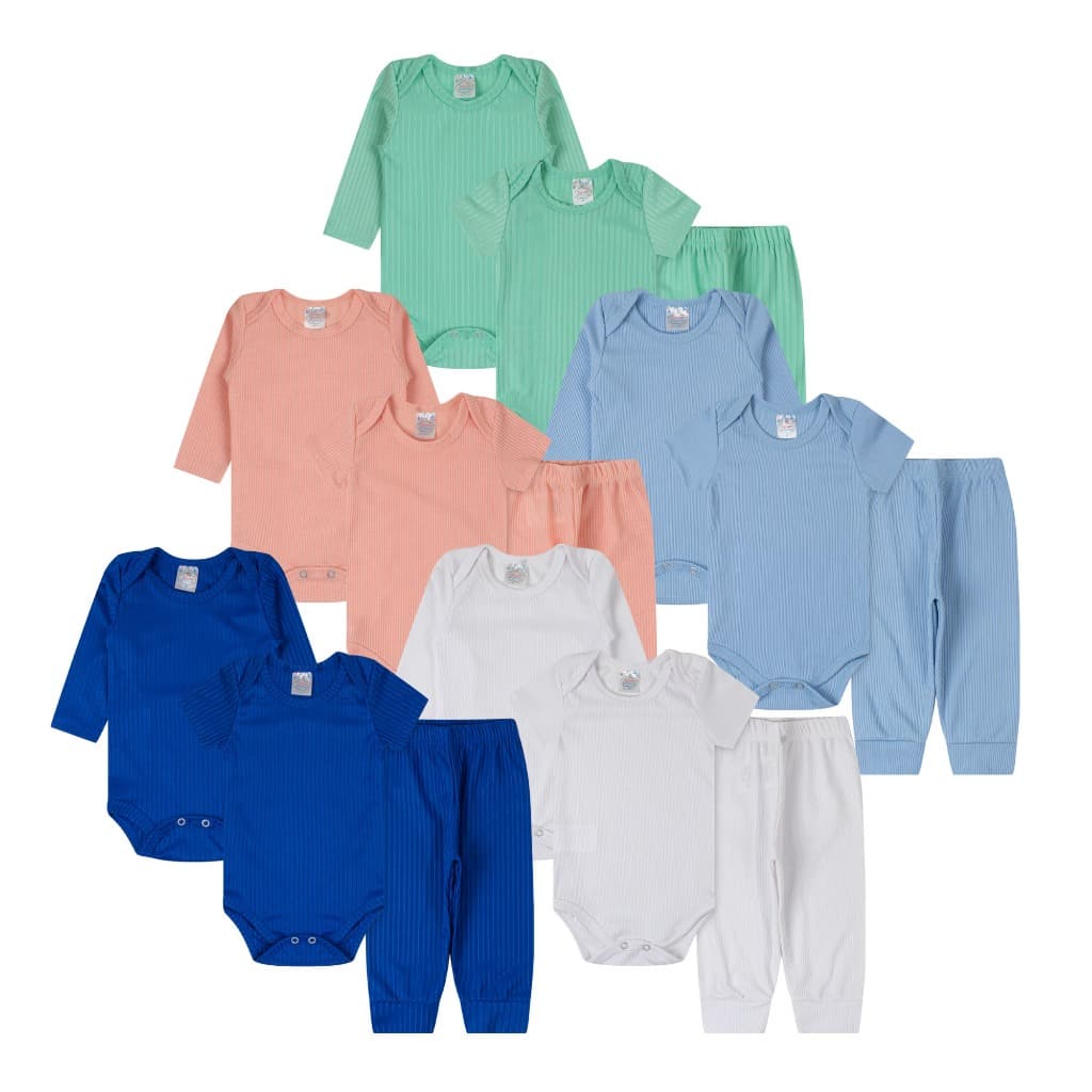 Kit sortido 12 Peças Com Escolha Body Bebê Manga Curta Longa Calça Mijão Menino Menina P ao 1 Ano