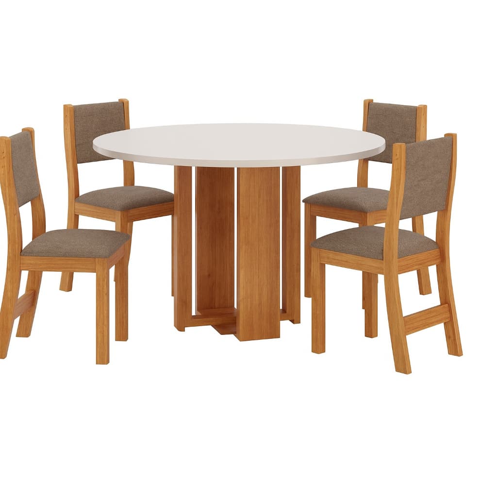 Conjunto Sala De Jantar Mesa Redonda Com 4 Cadeiras Jady e Sol - Mel/Blonde/Caqui