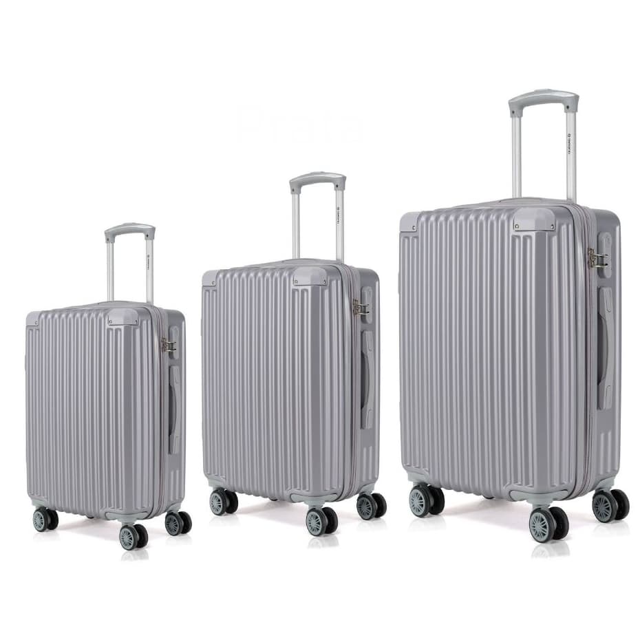 Conjunto de Malas de Viagem Kit 3 Zíper Duplo Antifurto Policarbonato Cadeado Mala de Bordo e Média 047#-3
