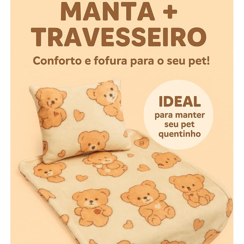 1 Manta Pet  e um travesserio - Tecido Microsoft Super quentinha – Maciez e Conforto para Seu Pet!